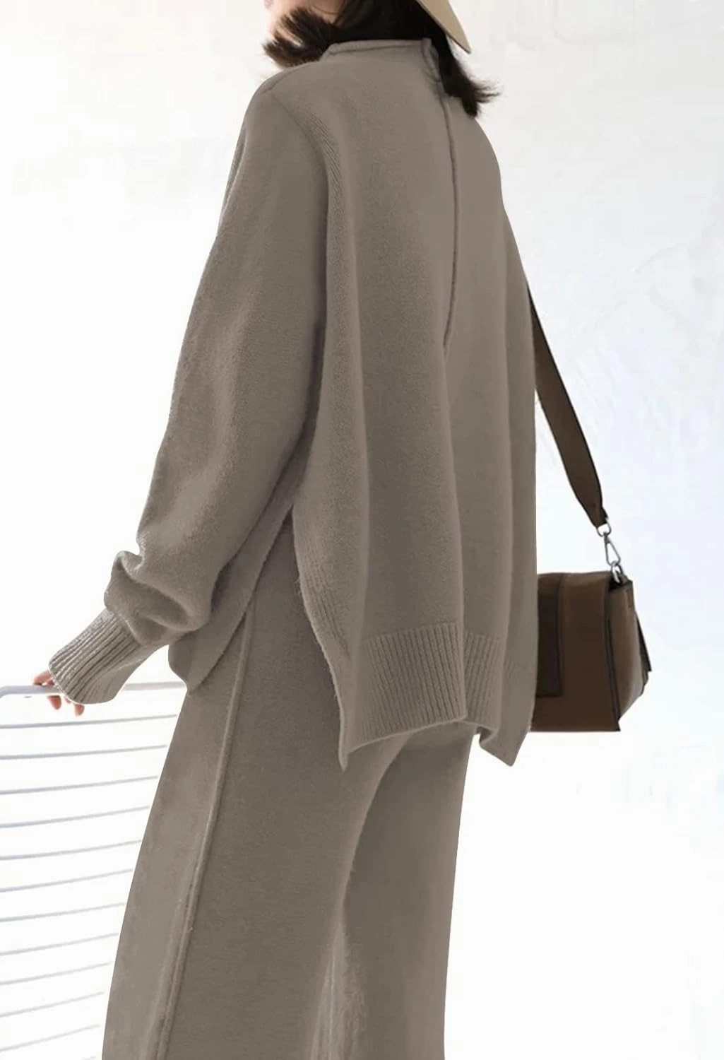VamJump Women's 2 Piece Outfits Lounge Sets Long Sleeve High Neck Sweater Pullover Top Wide Leg Pants Sweatsuit Sets