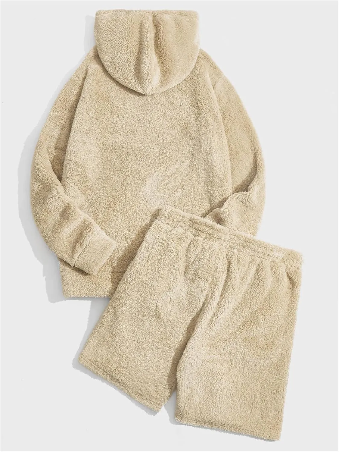 Verdusa Men's 2 Piece Tracksuit Sets Fleece Fuzzy Hooded Sweatshirt and Shorts