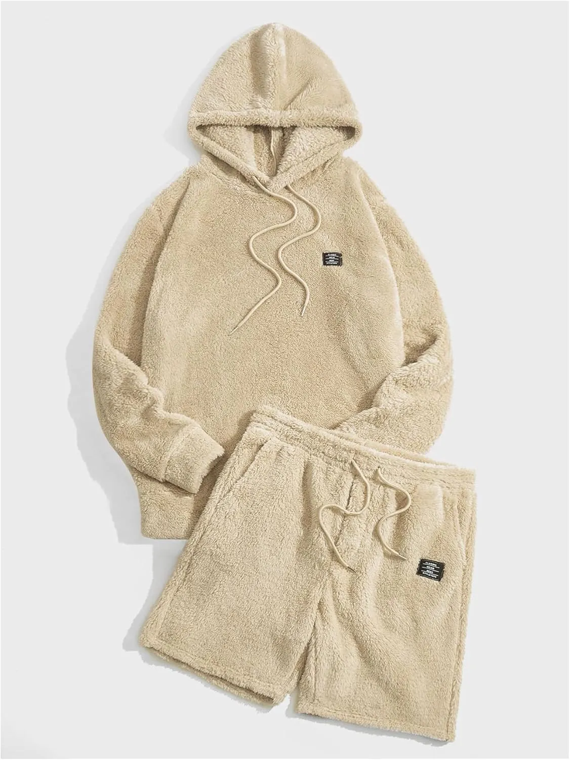 Verdusa Men's 2 Piece Tracksuit Sets Fleece Fuzzy Hooded Sweatshirt and Shorts
