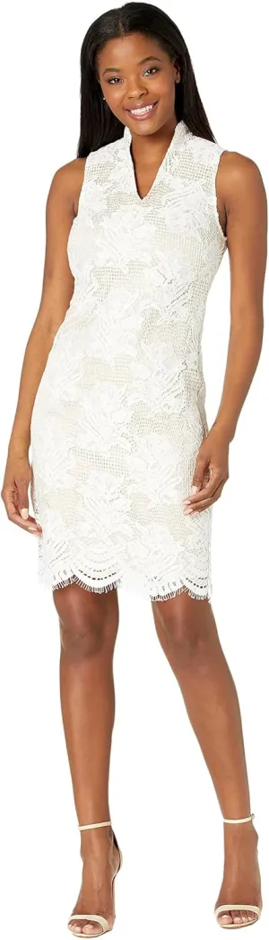 Vince Camuto Women's Lace High Neck Bodycon Dress with Scallop Hem
