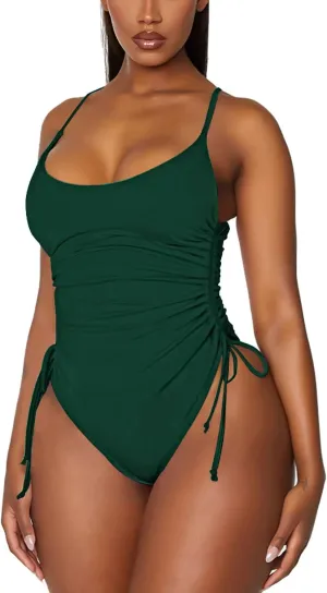 Viottiset Women's Ruched High Cut One Piece Swimsuit Tummy Control Bathing Suit Monokini