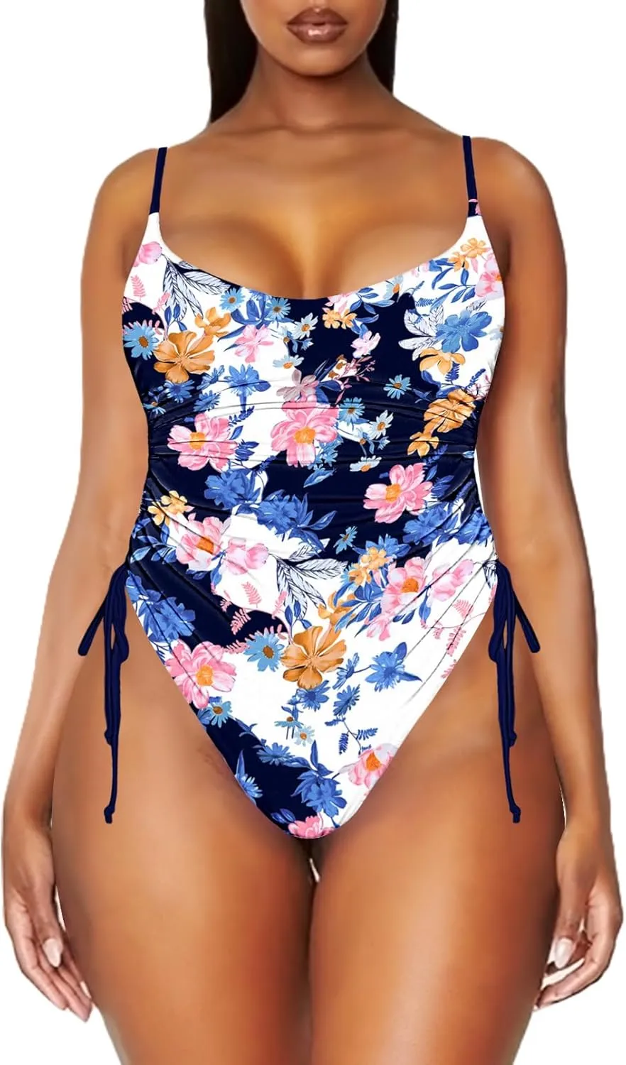 Viottiset Women's Ruched High Cut One Piece Swimsuit Tummy Control Bathing Suit Monokini