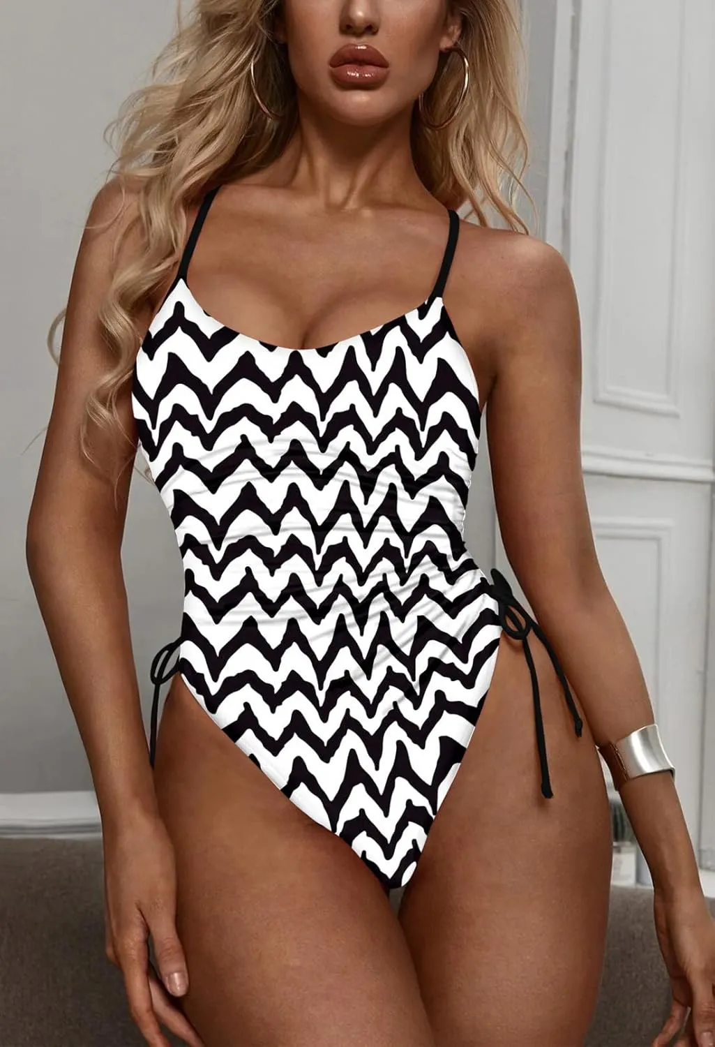 Viottiset Women's Ruched High Cut One Piece Swimsuit Tummy Control Bathing Suit Monokini