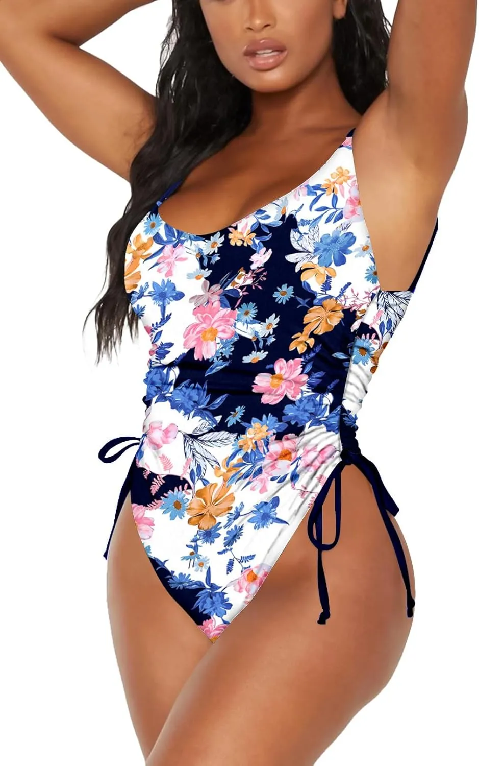 Viottiset Women's Ruched High Cut One Piece Swimsuit Tummy Control Bathing Suit Monokini
