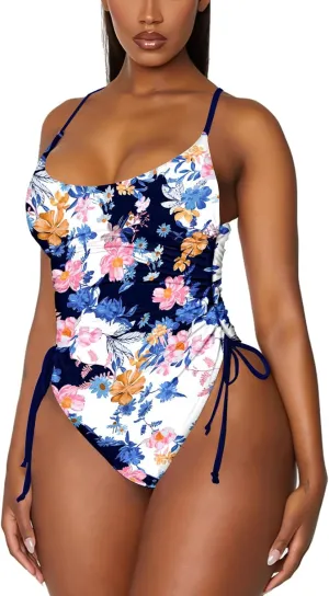 Viottiset Women's Ruched High Cut One Piece Swimsuit Tummy Control Bathing Suit Monokini