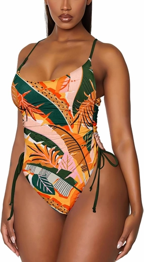 Viottiset Women's Ruched High Cut One Piece Swimsuit Tummy Control Bathing Suit Monokini