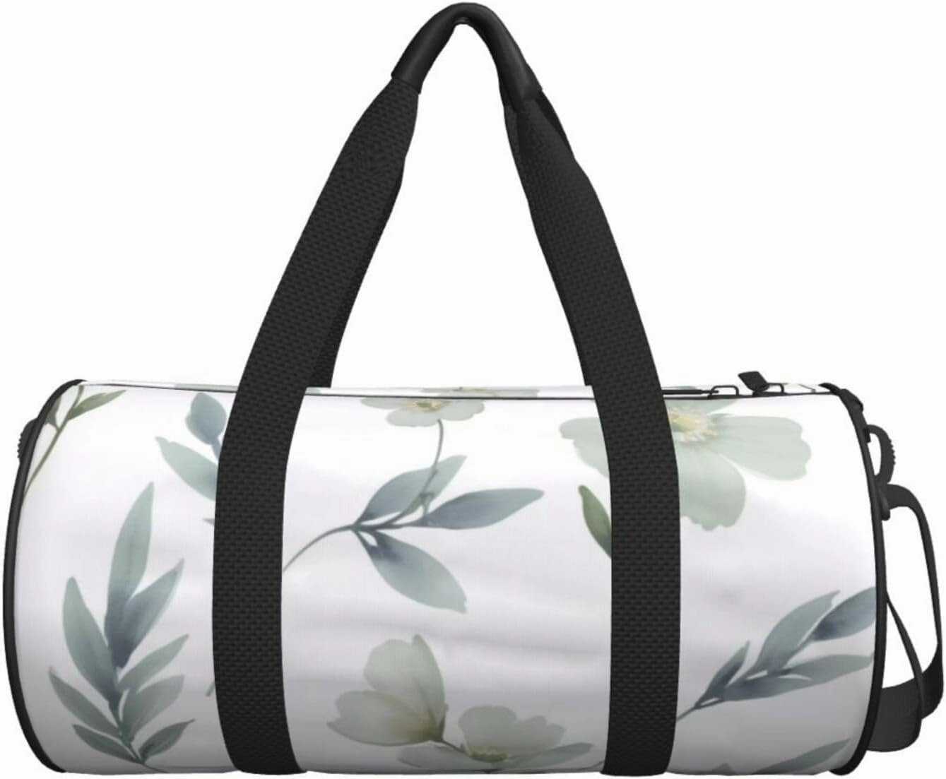 White Natural Greenery Twig Printed Travel Bag,Round Personal Item Storage bag,Foldie Duffel Bag for Traveling Vacation,Fitness,Sports