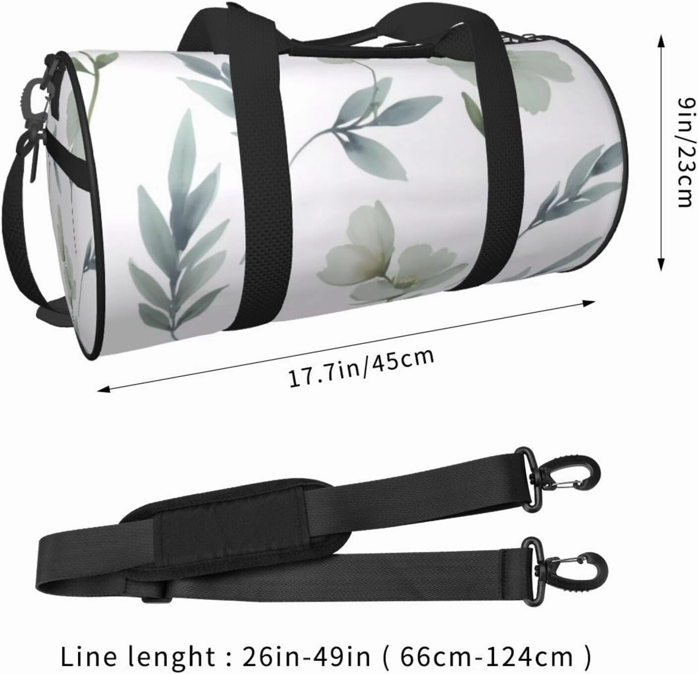 White Natural Greenery Twig Printed Travel Bag,Round Personal Item Storage bag,Foldie Duffel Bag for Traveling Vacation,Fitness,Sports