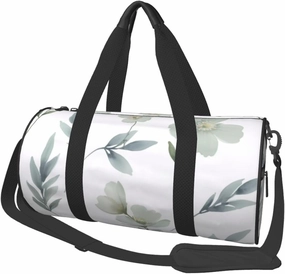 White Natural Greenery Twig Printed Travel Bag,Round Personal Item Storage bag,Foldie Duffel Bag for Traveling Vacation,Fitness,Sports