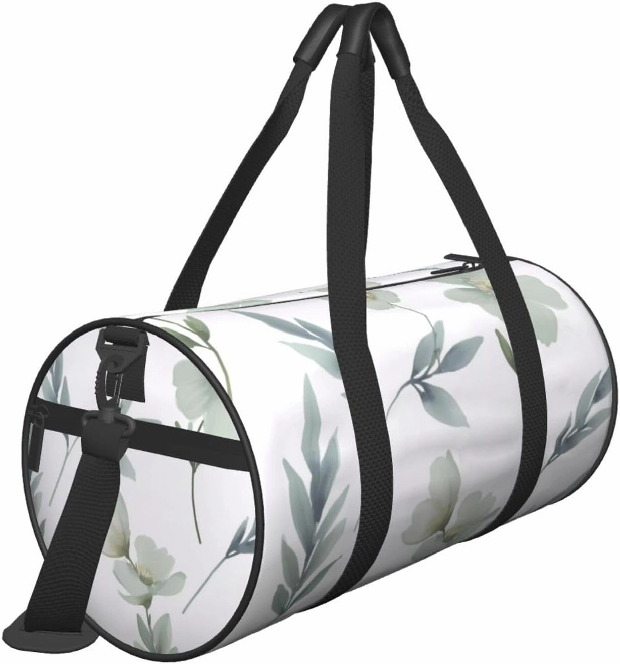 White Natural Greenery Twig Printed Travel Bag,Round Personal Item Storage bag,Foldie Duffel Bag for Traveling Vacation,Fitness,Sports