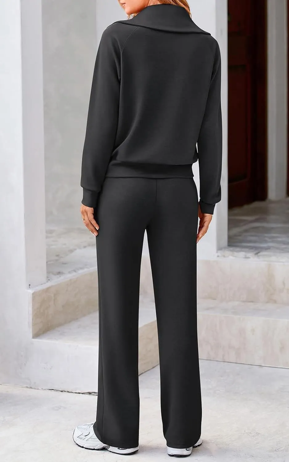 Women 2 Piece Half Zip Sweatsuit Fall Outfits 2024 Casual Sweatshirt Wide Leg Sweatpants Matching Lounge Set Tracksuit