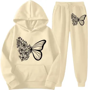 Women 2 Piece Outfits Sweatsuit Print Hoodies Pullover Sweatshirt Sweatsuits Oversized Sweatshirt Baggy Spring Fall