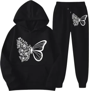Women 2 Piece Outfits Sweatsuit Print Hoodies Pullover Sweatshirt Sweatsuits Oversized Sweatshirt Baggy Spring Fall