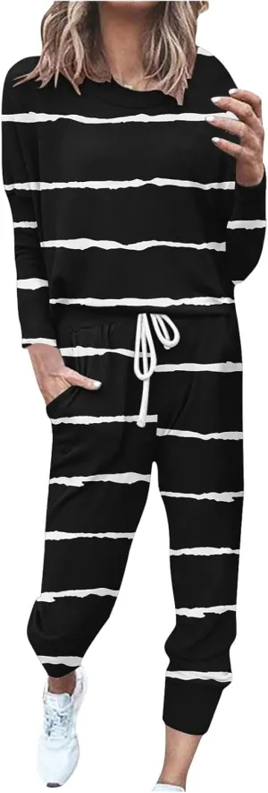 Women Sweatsuits 2 Piece Sleeve Crewneck Pullover Tops and Long Pants Tracksuit Sweatsuits with Dressy Sets Outfits
