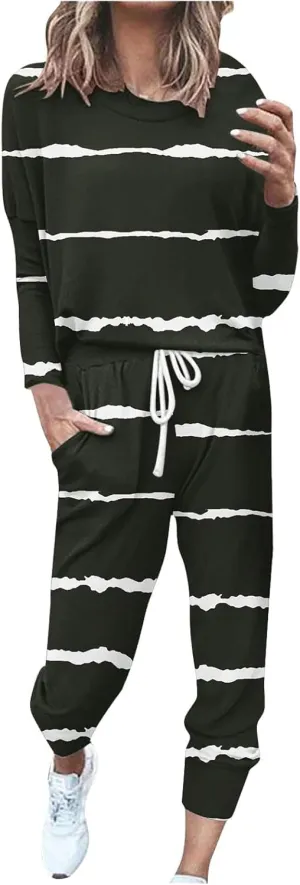 Women Sweatsuits 2 Piece Sleeve Crewneck Pullover Tops and Long Pants Tracksuit Sweatsuits with Dressy Sets Outfits