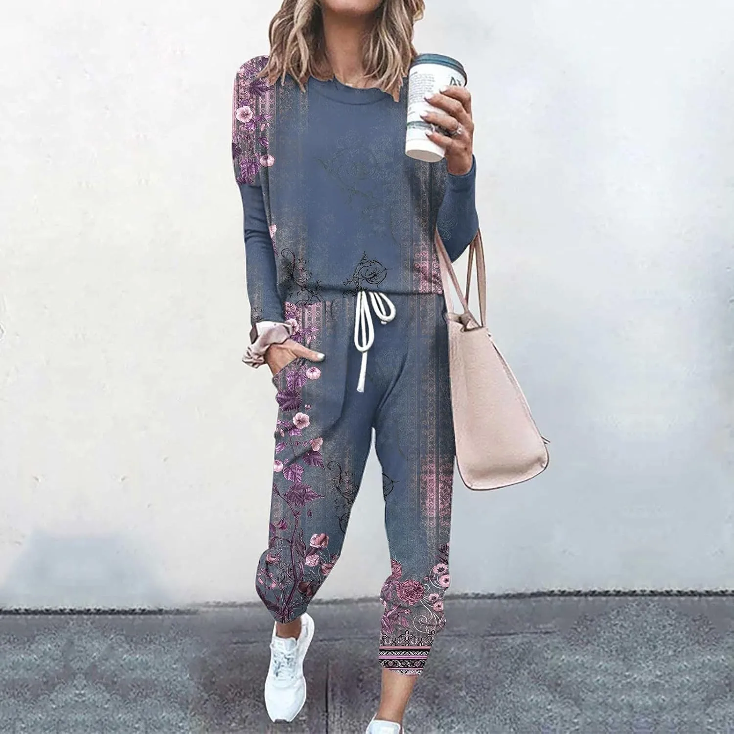 Women Sweatsuits 2 Piece Sleeve Crewneck Pullover Tops and Long Pants Tracksuit Sweatsuits with Dressy Sets Outfits