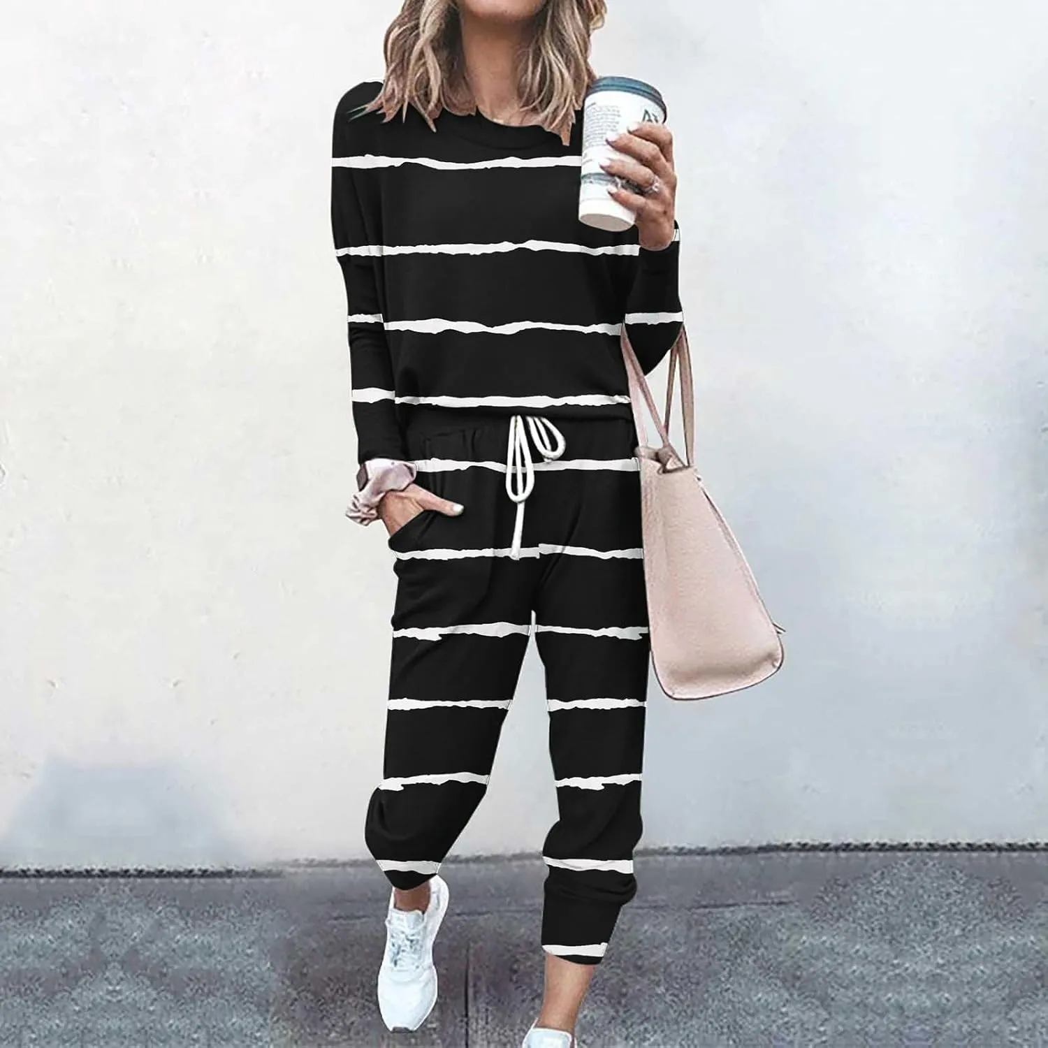 Women Sweatsuits 2 Piece Sleeve Crewneck Pullover Tops and Long Pants Tracksuit Sweatsuits with Dressy Sets Outfits
