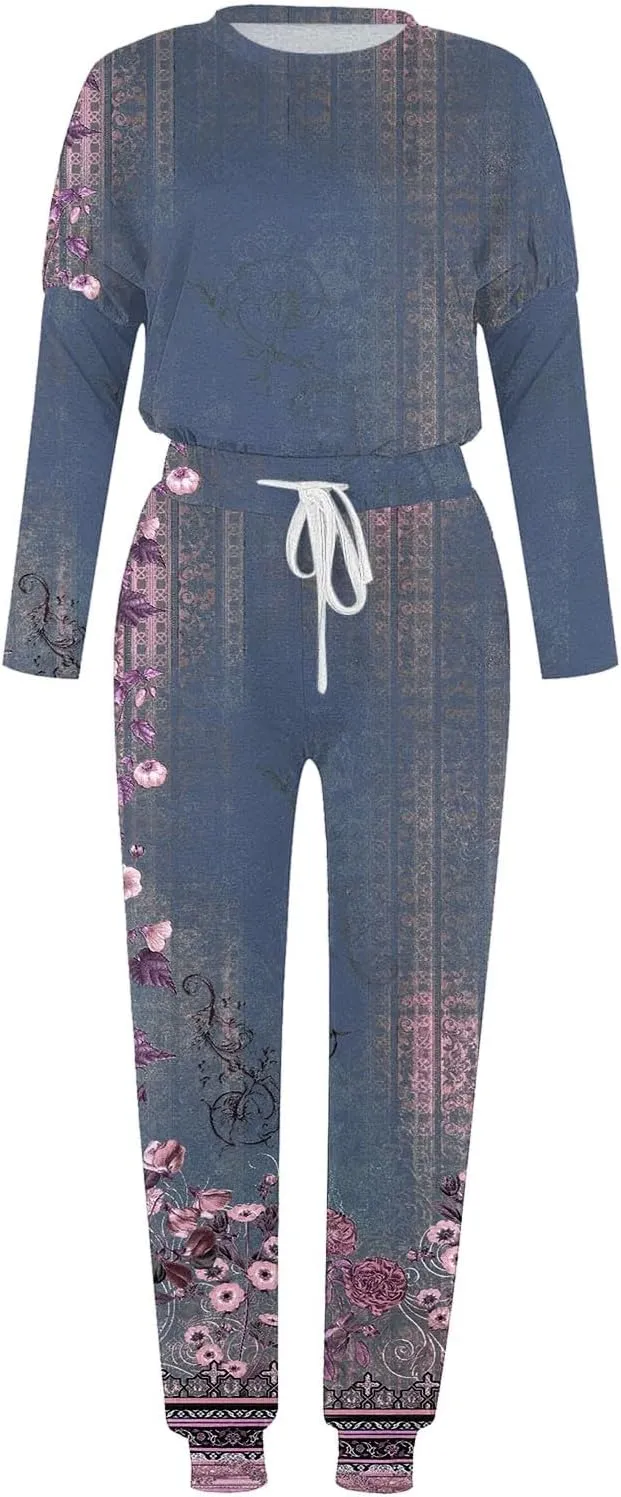 Women Sweatsuits 2 Piece Sleeve Crewneck Pullover Tops and Long Pants Tracksuit Sweatsuits with Dressy Sets Outfits