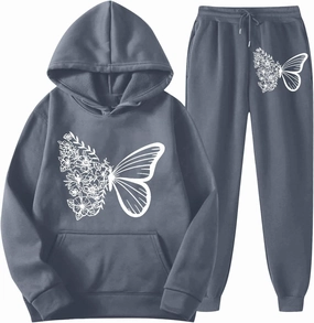 Women 2 Piece Outfits Sweatsuit Print Hoodies Pullover Sweatshirt Sweatsuits Oversized Sweatshirt Baggy Spring Fall