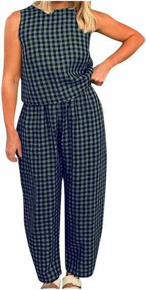 Women 2 Piece Summer Outfit Plaid Lounge Wear Sets Sleeveless Crop Tank Tops and Long Pant Set with Pocket Tracksuit
