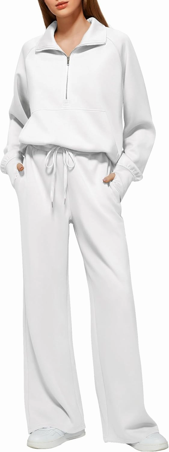 Women's 2 Piece Outfits Lounge Set 2025 Oversized Half Zip Sweatshirt Wide Leg Sweatpant Set Sweatsuit Tracksuit