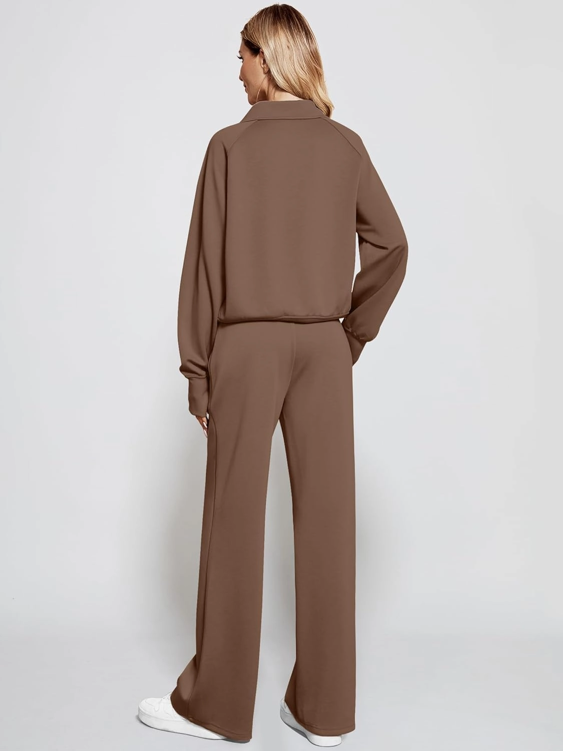 Women's 2 Piece Outfits Lounge Set 2025 Oversized Half Zip Sweatshirt Wide Leg Sweatpant Set Sweatsuit Tracksuit