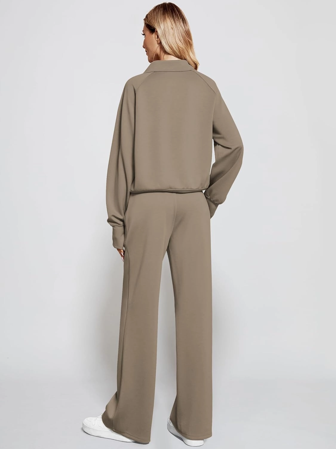 Women's 2 Piece Outfits Lounge Set 2025 Oversized Half Zip Sweatshirt Wide Leg Sweatpant Set Sweatsuit Tracksuit