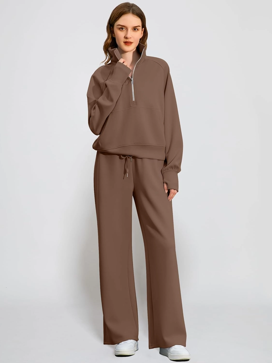 Women's 2 Piece Outfits Lounge Set 2025 Oversized Half Zip Sweatshirt Wide Leg Sweatpant Set Sweatsuit Tracksuit