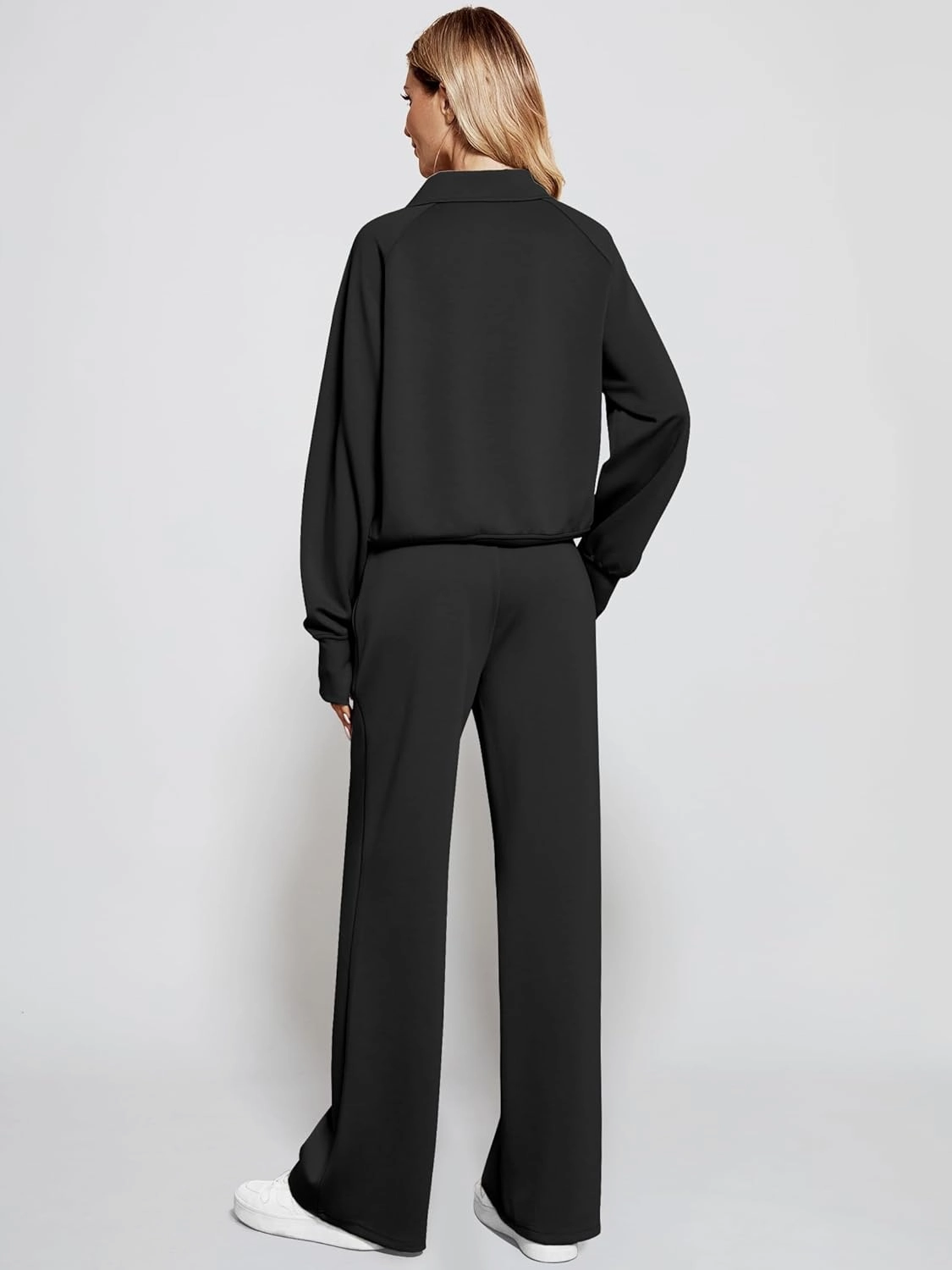 Women's 2 Piece Outfits Lounge Set 2025 Oversized Half Zip Sweatshirt Wide Leg Sweatpant Set Sweatsuit Tracksuit