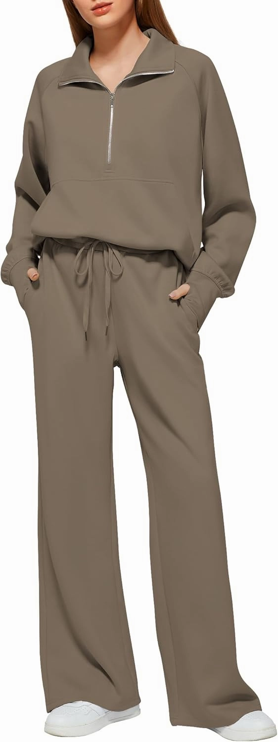 Women's 2 Piece Outfits Lounge Set 2025 Oversized Half Zip Sweatshirt Wide Leg Sweatpant Set Sweatsuit Tracksuit