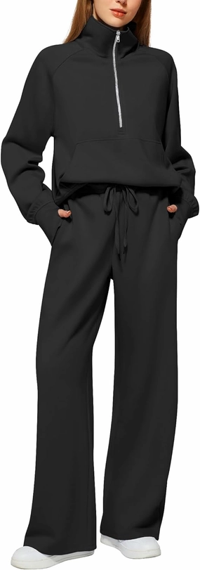 Women's 2 Piece Outfits Lounge Set 2025 Oversized Half Zip Sweatshirt Wide Leg Sweatpant Set Sweatsuit Tracksuit