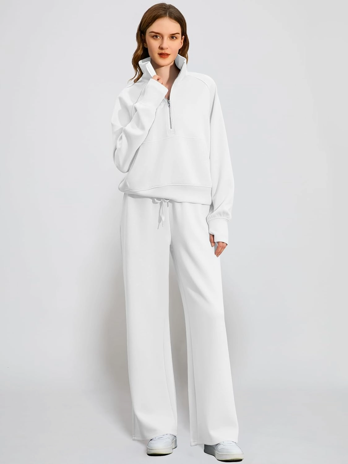 Women's 2 Piece Outfits Lounge Set 2025 Oversized Half Zip Sweatshirt Wide Leg Sweatpant Set Sweatsuit Tracksuit