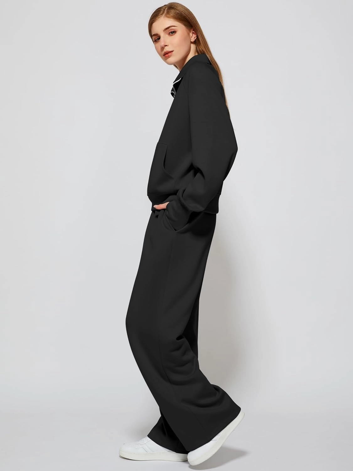 Women's 2 Piece Outfits Lounge Set 2025 Oversized Half Zip Sweatshirt Wide Leg Sweatpant Set Sweatsuit Tracksuit