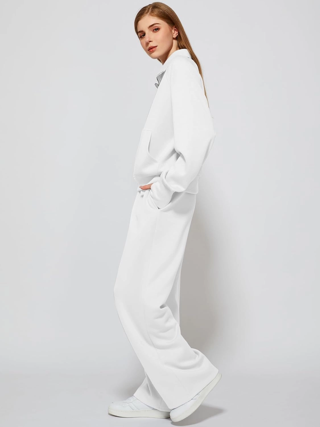 Women's 2 Piece Outfits Lounge Set 2025 Oversized Half Zip Sweatshirt Wide Leg Sweatpant Set Sweatsuit Tracksuit