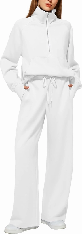 Women's 2 Piece Outfits Lounge Set 2025 Oversized Half Zip Sweatshirt Wide Leg Sweatpant Set Sweatsuit Tracksuit