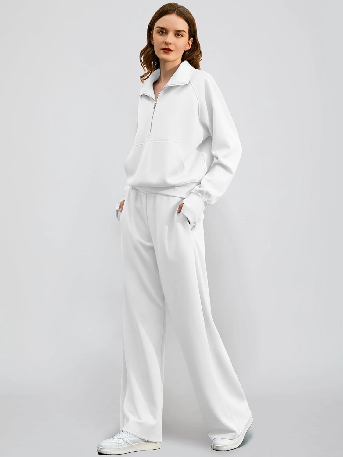 Women's 2 Piece Outfits Lounge Set 2025 Oversized Half Zip Sweatshirt Wide Leg Sweatpant Set Sweatsuit Tracksuit