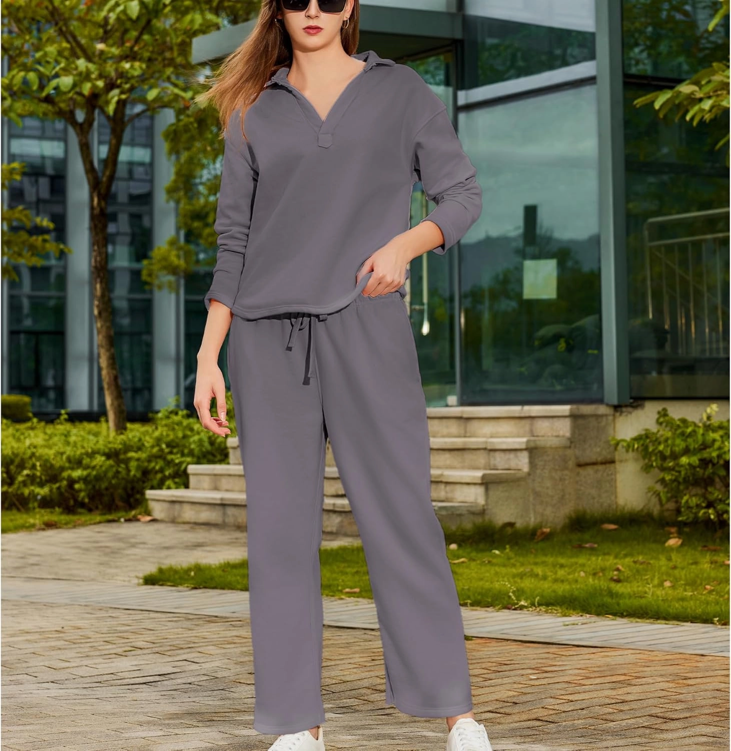 Women's Carmel Tracksuit 2 Piece Set - Patrick Pullover Sweatshirt & Catherine Sweatpants - Casual Lounge Set