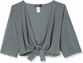 Women's Petite Tie Front Elbow Sleeve Cardigan