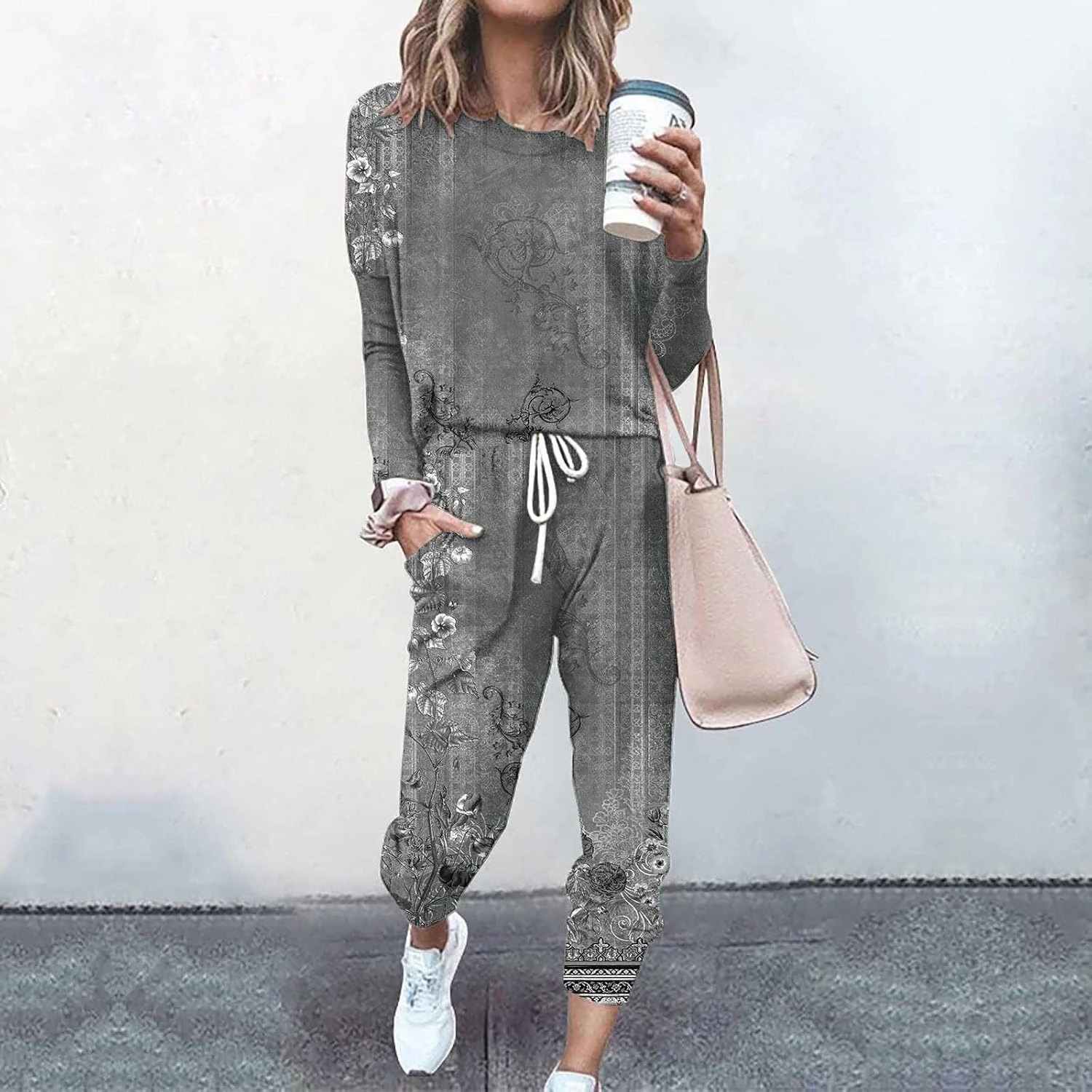 Women Sweatsuits 2 Piece Sleeve Crewneck Pullover Tops and Long Pants Tracksuit Sweatsuits with Dressy Sets Outfits