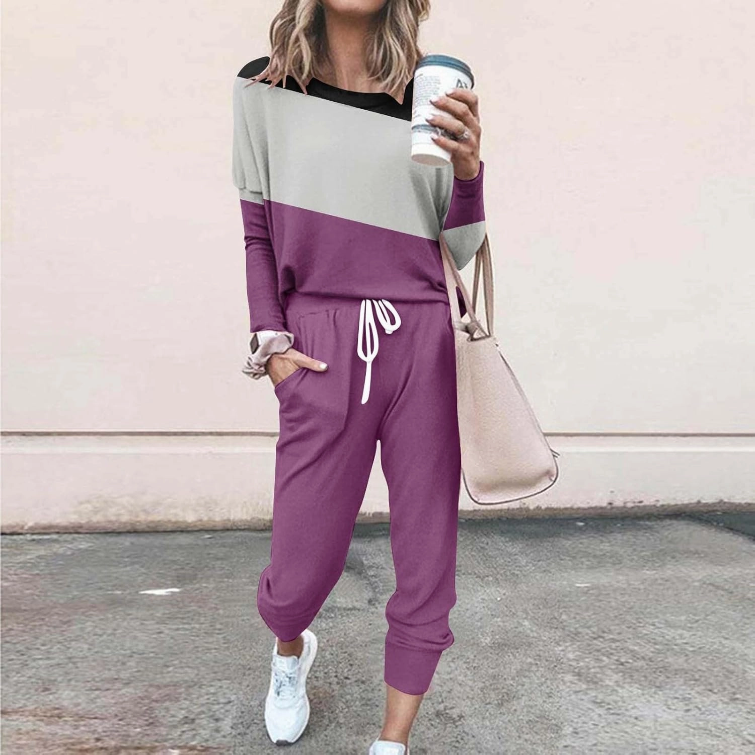 Women Sweatsuits 2 Piece Sleeve Crewneck Pullover Tops and Long Pants Tracksuit Sweatsuits with Dressy Sets Outfits