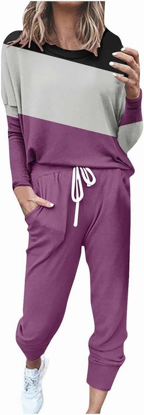 Women Sweatsuits 2 Piece Sleeve Crewneck Pullover Tops and Long Pants Tracksuit Sweatsuits with Dressy Sets Outfits