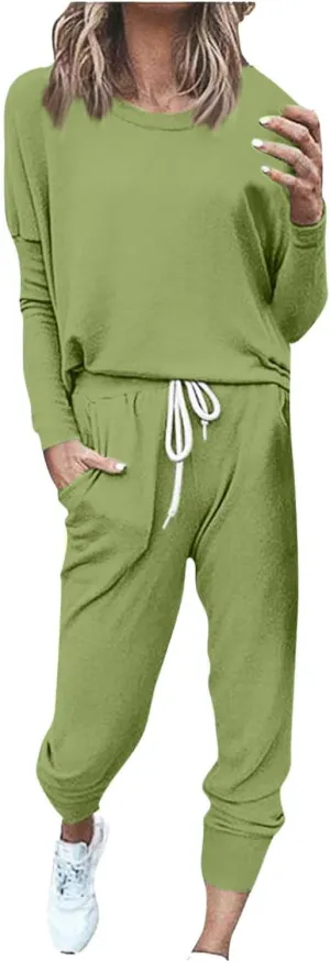 Women's 2 Piece Outfits Long Sleeve Crewneck Pullover Tops and Long Pant Tracksuit Sweatsuits with Sweatpants 2 Piece