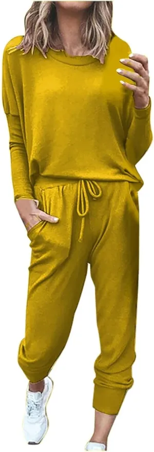 Women's 2 Piece Outfits Long Sleeve Crewneck Pullover Tops and Long Pant Tracksuit Sweatsuits with Sweatpants 2 Piece