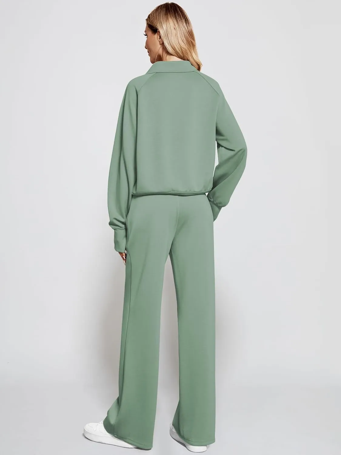 Women's 2 Piece Outfits Lounge Set 2025 Oversized Half Zip Sweatshirt Wide Leg Sweatpant Set Sweatsuit Tracksuit