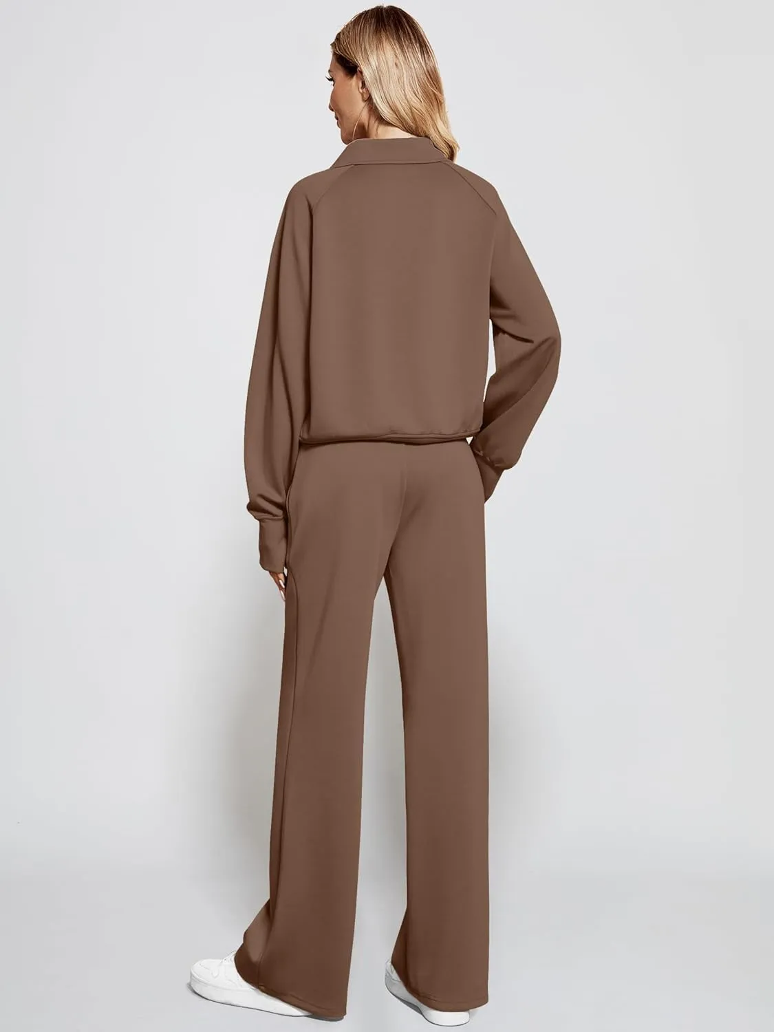 Women's 2 Piece Outfits Lounge Set 2025 Oversized Half Zip Sweatshirt Wide Leg Sweatpant Set Sweatsuit Tracksuit