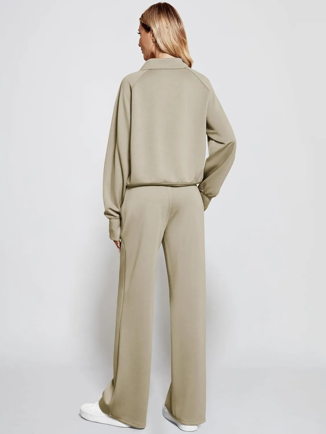 Women's 2 Piece Outfits Lounge Set 2025 Oversized Half Zip Sweatshirt Wide Leg Sweatpant Set Sweatsuit Tracksuit