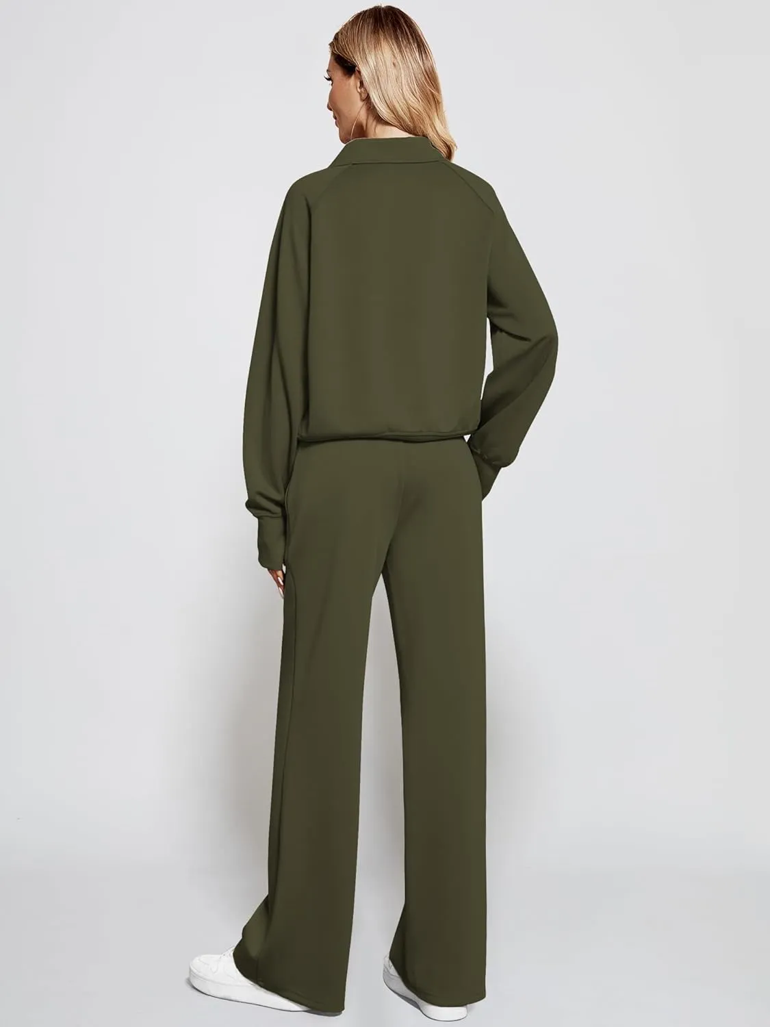 Women's 2 Piece Outfits Lounge Set 2025 Oversized Half Zip Sweatshirt Wide Leg Sweatpant Set Sweatsuit Tracksuit