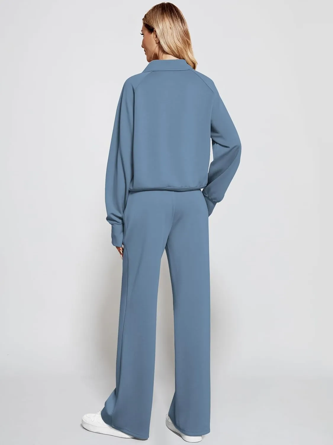 Women's 2 Piece Outfits Lounge Set 2025 Oversized Half Zip Sweatshirt Wide Leg Sweatpant Set Sweatsuit Tracksuit