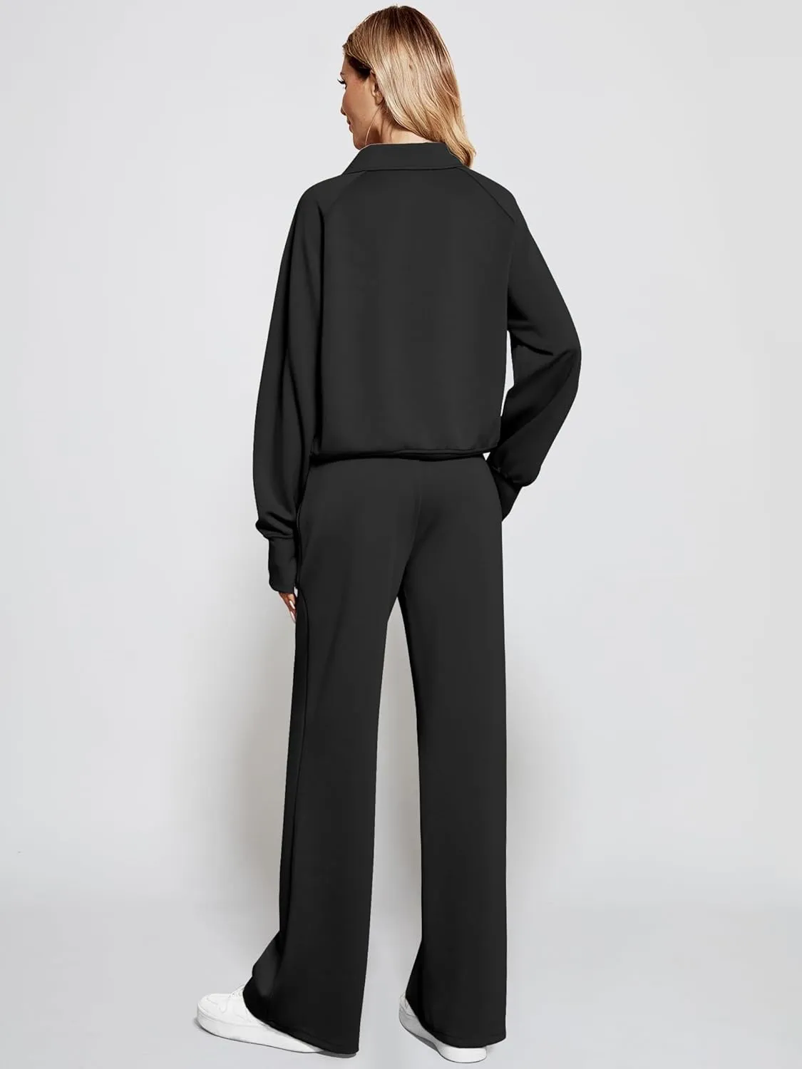 Women's 2 Piece Outfits Lounge Set 2025 Oversized Half Zip Sweatshirt Wide Leg Sweatpant Set Sweatsuit Tracksuit