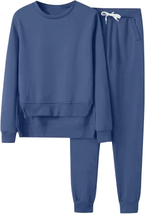 Womens 2 Piece Outfits Sports Sweatshirt Set Two Top Pants Casaul Long Sleeve Tracksuit Joggers Sets